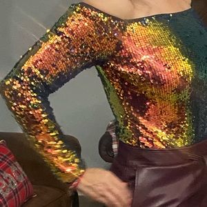 Sequin off the shoulder bodysuit